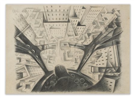 Tullio Crali "Senza titolo (Incuneandosi nell'abitato)" 1939
matita su carta
cm