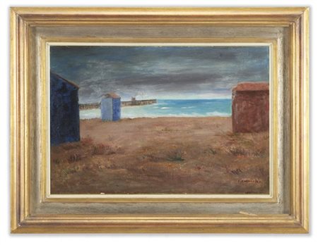 Carlo Carrà "Il ponte caricatore" 1927
olio su tela applicata su cartone
cm 43,7