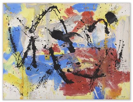 Toshimitsu Imai "Composizione" 1958
tempera su carta
cm 50x65
Firmato e datato 1