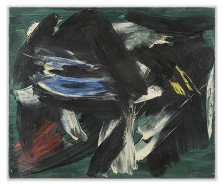 GÉRARD SCHNEIDER "77 c" 1958
olio su tela
cm 53,5x65
Firmato e datato 58 in bass