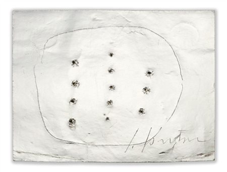Lucio Fontana "Concetto spaziale" 1961
graffito e buchi su carta stagnola argent