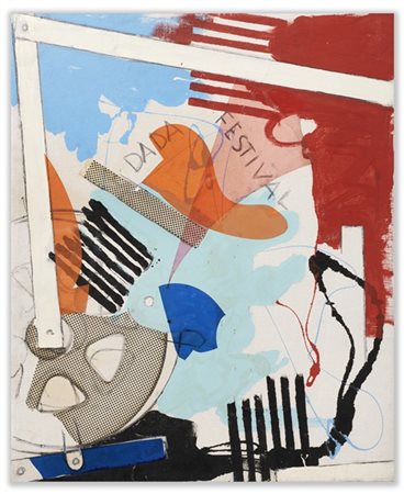 Mario Schifano "Dada Festival" 1965
smalto, grafite e collage su tela
cm 73x60
T