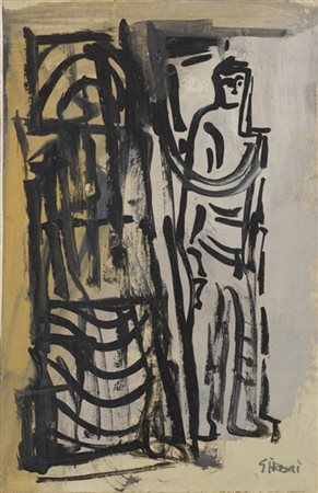 Mario Sironi "Composizione con figura" 1937 circa
tempera su carta applicata su