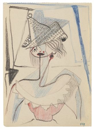 Enrico Prampolini "Figura femminile con cappello" 1946-1948
matita grassa e past