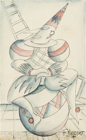 Fortunato Depero "Pagliaccio del Circo di Barnum" 1948 circa
china e inchiostri