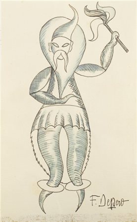 Fortunato Depero "Folletto di caucciù" 1919 circa
inchiostro e inchiostro diluit