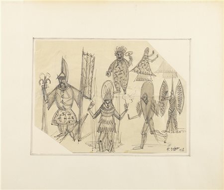 Fortunato Depero "Costumi per il canto dell'usignolo" 1917-1948 circa
matita, ch
