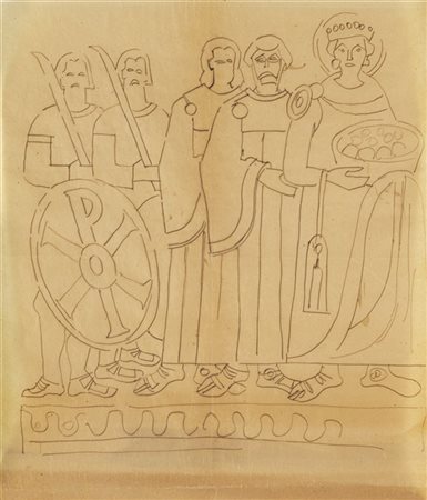 Fortunato Depero "Bizantini (Ravenna)" 1938 circa
china su carta da lucido
cm 52