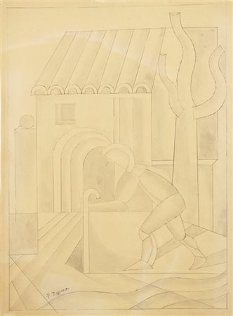Fortunato Depero "Anziano di paese" 1942 circa
china e china diluita su carta
cm
