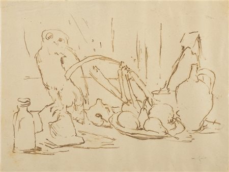 AFRO "Natura morta con civetta" 1939
disegno a calco su carta
cm 20,8x27,7
Firma