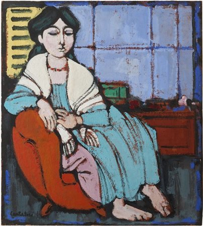 Domenico Cantatore "Donna sulla poltrona rossa" 1959
olio su masonite
cm 60x54,5