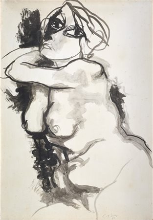 Renato Guttuso "Nudo" 1961
china e biro su carta intelata
cm 100x70
Firmato e da
