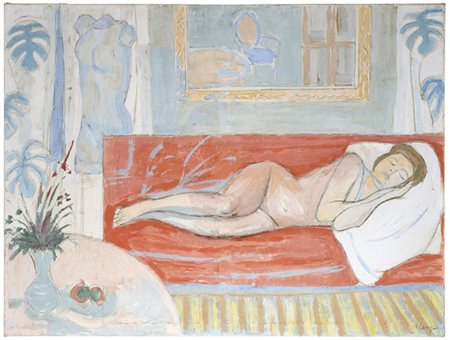 Francesco Menzio "Nudo sul divano rosso" 1957
olio su tela
cm 150x200
Firmato in