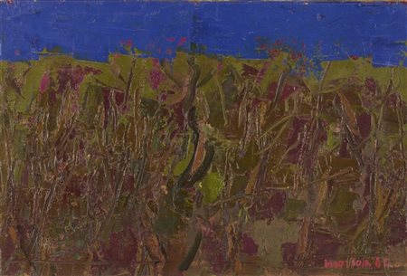 Ennio Morlotti "Ulivi R2" 1964
olio su cartone su tela
cm 60x88,5
Firmato e data