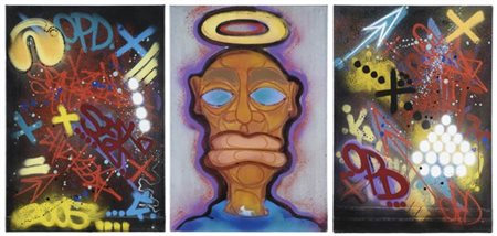 Toxic "Lui 2005" 2007
spray su tela
trittico cm 100x70,5 cad.
Firmato e titolato