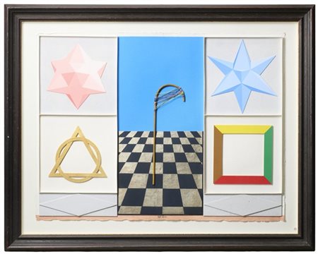 LUCIO DEL PEZZO "Il bastone del pellegrino" 
tecnica mista e collage su carta
cm