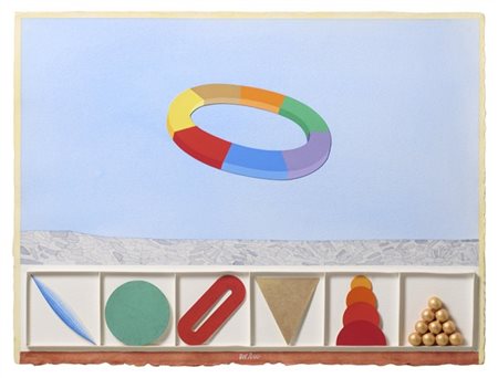LUCIO DEL PEZZO "Cerchio cromatico e casellario" 1990
acrilico, acquerello e col