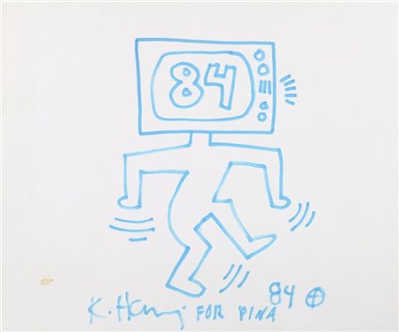 Keith Haring "Senza titolo" 1984
pennarello azzurro su carta
cm 32,2x38,8
Firmat