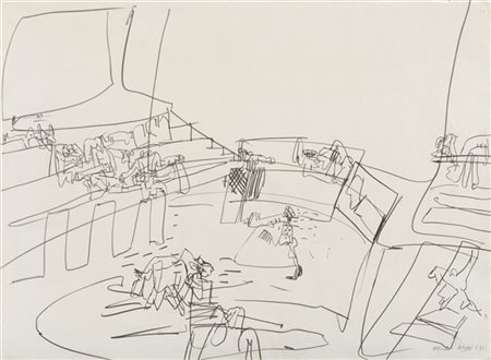 Valerio Adami "Spettacolo" 1961
matita su carta
cm 49x66,5
Firmato, titolato e d