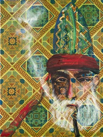 Aldo Mondino "Senza titolo" 2002
olio su linoleum
cm 80x60
Firmato e datato 2002