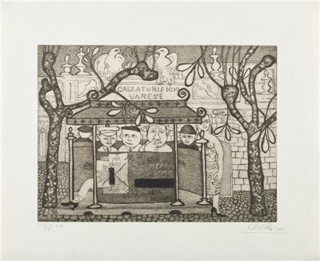 Giuseppe Viviani "Il vespasiano" 1956
acquaforte
(lastra cm 25,5x34,7; foglio cm