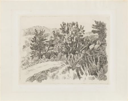 GIORGIO MORANDI "La strada" 1927
acquaforte su carta India incollata
(lastra cm