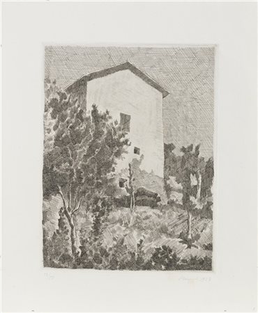 GIORGIO MORANDI "Paesaggio (Casa a Grizzana)" 1927
acquaforte
(lastra cm 26,4x20