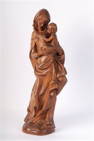  
Madonna con Bambino, scultura in legno prima metà XX secolo
 55,5 x 14 x 13 cm