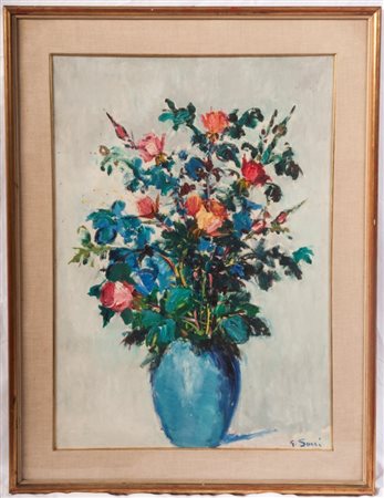 GIUSEPPE SUCCI (Bagnocavallo, 1914 - ) 
Vaso con fiori 
Olio su tela 70 x 50 cm