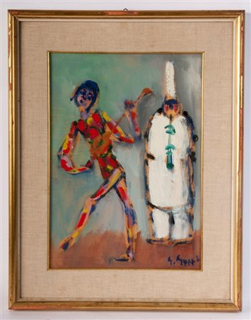 GIUSEPPE SUCCI (Bagnocavallo, 1914 - ) 
Arlecchino 
Olio su tavola 42 x 30,5 cm