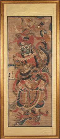  
Dipinto raffigurante Yama, Re degli Inferni. Cina, dinastia Qing (1644-1912) 
Inchiostro scuro e colore su carta Alt. 150 cm; Lung. 65 cm