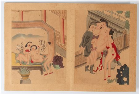  
Libro di otto disegni erotici su carta. Cina, XX secolo  
 Ogni pagina cm 38 x 28.5