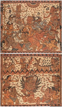  
Due dipinti Kamasan di Bali su tela, Indonesia. XX secolo 
 65 cm x 75 cm