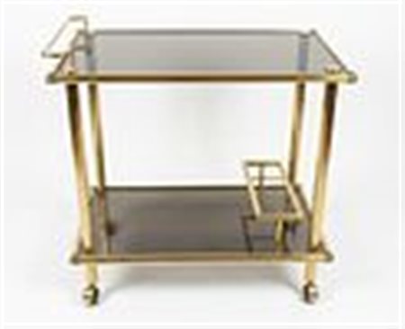 Carrello da bar italiano in metallo placcato ottone e vetro fume, circa 1980