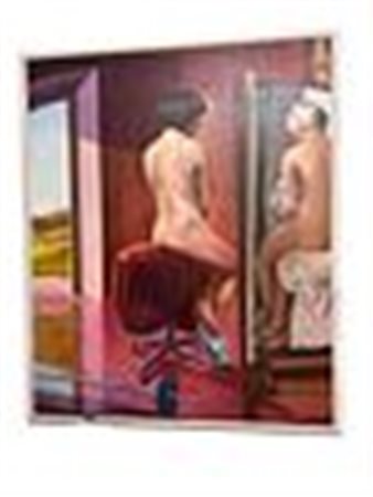 Walter Falconi (BENGASI, 1935) dipinto olio su tela XX secolo - Interno di studio con nudo allo specchio Jean-Auguste-Dominique Ingres  , 1991 firmato cm 110x130