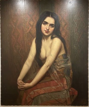 Scuola europea della fine del XIX secolo, Ritratto di giovane donna parzialmente velata, olio su tela