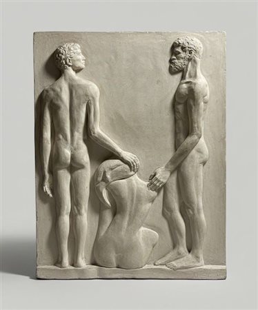 Rilievo in gesso nello stile di Arno Breker raffigurante tre figure maschili
