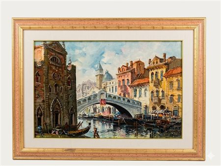 Veduta veneziana del Ponte di Rialto attribuita ad Antonio DeVity olio su tela 80X60