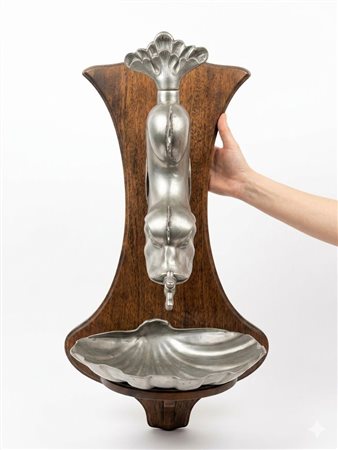 lavabo decorativo da parete in peltro e legno con motivo di delfino e conchiglia 82 cm