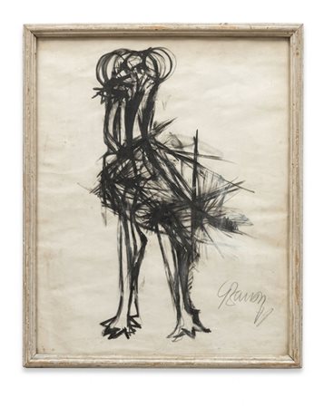 Pavone, Figura zoomorfa (Gallo), Carboncino su carta, 1972
