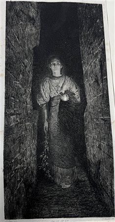 Celestino Turletti (1845 - 1904) da Luigi Serra, Martire nelle catacombe, Incisione all'acquaforte