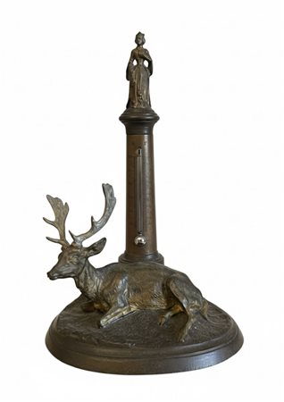 Termometro scultoreo Il Cervo in Riposo in bronzo scuola francese XIX secolo