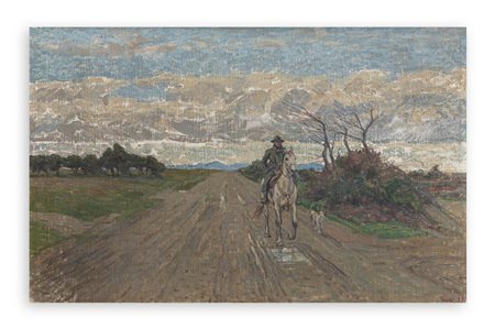 LUIGI GIOLI (1854-1947) - Senza Titolo (Maremma. Dopo il temporale. Il ritorno del buttero), 1927