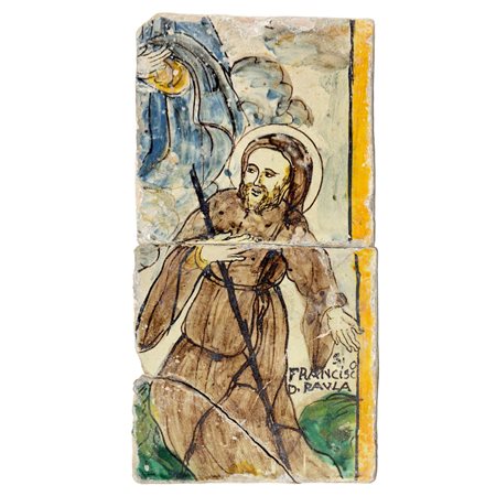 Maiolica di Caltagirone raffigurante San francesco di Paola, Fine 18° secolo