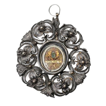 Reliquiario in argento filigranato a fiori di Santa Caterina, Trapani 18° secolo