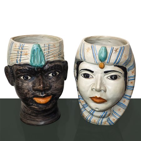 Navanzino  Ceramiche Artistiche - Coppia di teste di moro in maiolica di Caltagirone, 1985