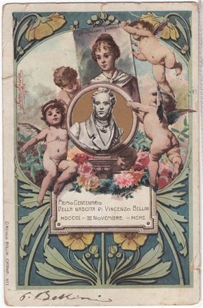Cartolina Primo centenario della nascita di Vincenzo Bellini