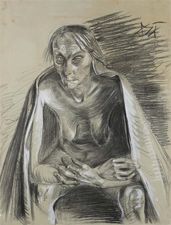 Otto Dix (Gera 1891 - Singen 1969) Studio per "Vecchia Seduta" Tempera,...