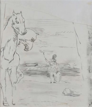 Giorgio De Chirico (Volo 1888 - Roma 1978) Il ritorno del guerriero Disegno a...