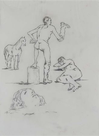 Giorgio De Chirico (Volo 1888 - Roma 1978) L'attendente Disegno a matita...